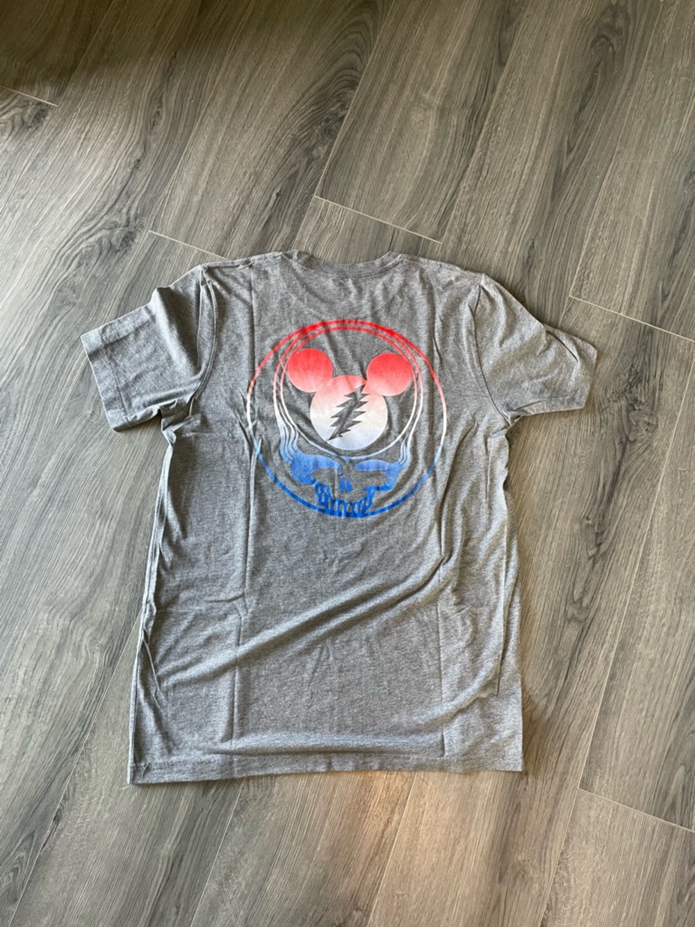 Blues for Sallah Grey T-Shirt Tee Red, White & Blue Stealie Mickey Mouse Head L